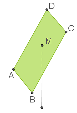 Illustration eines Parallelogramms mit den Punkten A, B, C, D und dem Punkt M in der Mitte.
