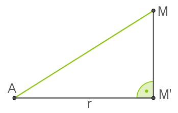 Diagramm mit Punkten A, M und M' sowie einem Winkel, der eine Beziehung zwischen den Punkten darstellt.