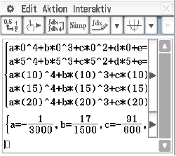Mathematische Gleichungen und Berechnungen in einer Software-Oberfläche.