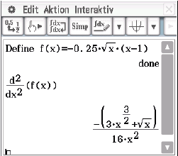Mathematische Software zeigt eine Gleichung zur Ableitung einer Funktion an.