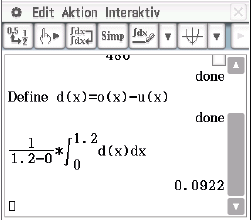 Mathematische Berechnung in einem Software-Interface mit Integralfunktion und Definitionen.