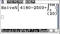Bildschirmansicht einer mathematischen Software mit einer Gleichung zur Lösung.