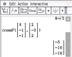 Mathematische Darstellung eines Vektorprodukts mit Zahlen in einer interaktiven Software.