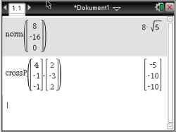 Mathematische Berechnungen in einer Software, einschließlich Norm und Kreuzprodukt.