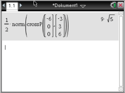 Mathematische Berechnung mit Kreuzprodukt und Norm in einer Software-Anwendung.