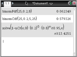 Mathematische Berechnungen in einem Dokument, einschließlich binomischer Funktionen und einer Gleichung.