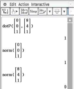 Mathematische Berechnungen mit Vektoren und Normen in einer Softwareoberfläche.