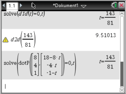 Screenshot einer mathematischen Software mit Berechnungen und Gleichungen.