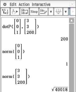 Mathematische Berechnungen mit Vektoren und Normen in einer Softwareanwendung.