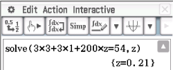 Mathematische Software zeigt eine Gleichung zur Lösung mit einer Variable.
