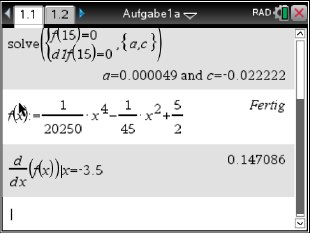 Mathematiksoftware zeigt Berechnungen zu einer Gleichung und deren Ableitungen.