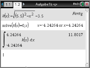 Mathematische Aufgabe mit Gleichung, Integral und Lösung auf einem Bildschirm.