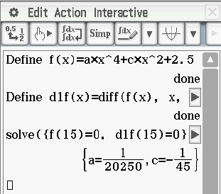 Mathematische Software mit Funktionsdefinition und Ableitung, sowie einer Gleichungslösung.