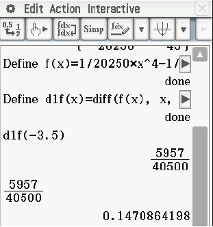Screenshot einer mathematischen Software mit Ableitungsberechnung und Ergebnissen.
