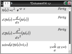 Mathematische Gleichungen und Ableitungen in einer Software-Anwendung.