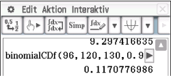 Screenshot einer mathematischen Software mit Berechnungen und Funktionen.