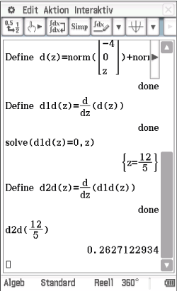 Screenshot eines mathematischen Programms mit Gleichungen und Berechnungen.