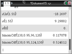 Tabelle mit mathematischen Berechnungen und Ergebnissen in einem Dokument.