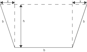Diagramm eines trapezförmigen Körpers mit den Variablen b, h und x.