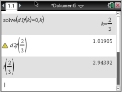 Screenshot eines mathematischen Programms mit Gleichungen und Ergebnissen.