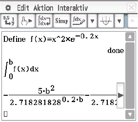 Screenshot eines mathematischen Programms mit einer Funktion und Integrationsberechnung.